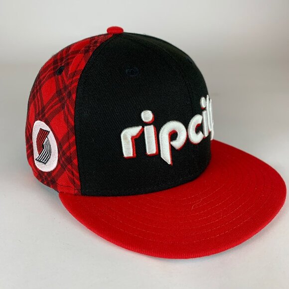 Portland Trailblazers NBA Black Red New Era 59Fifty Rip City Fitted Hat Mens 7 3 - Picture 1 of 6